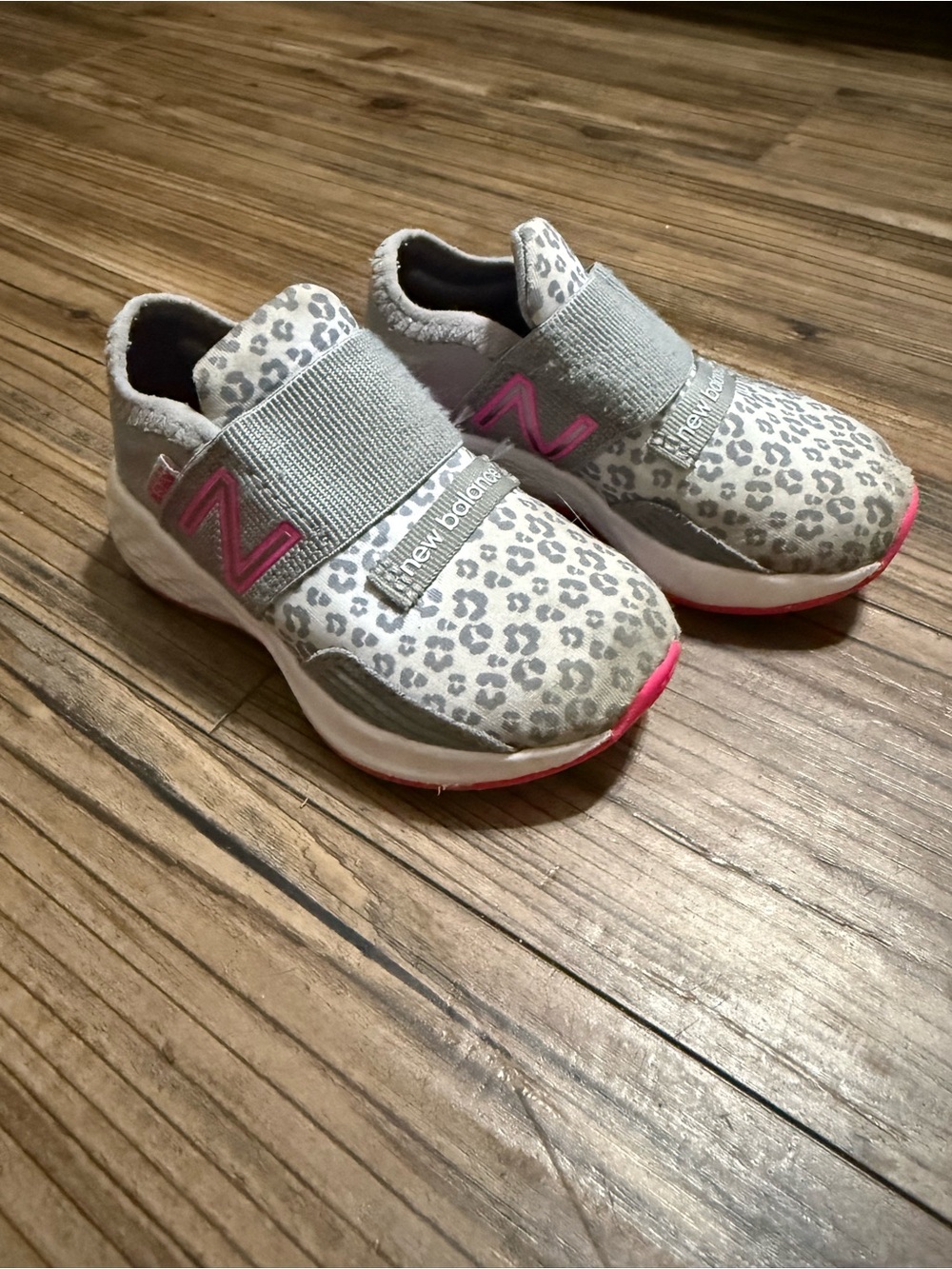 New Balance Kids Grey Leopard Slip-On Sneakers with Pink Accents